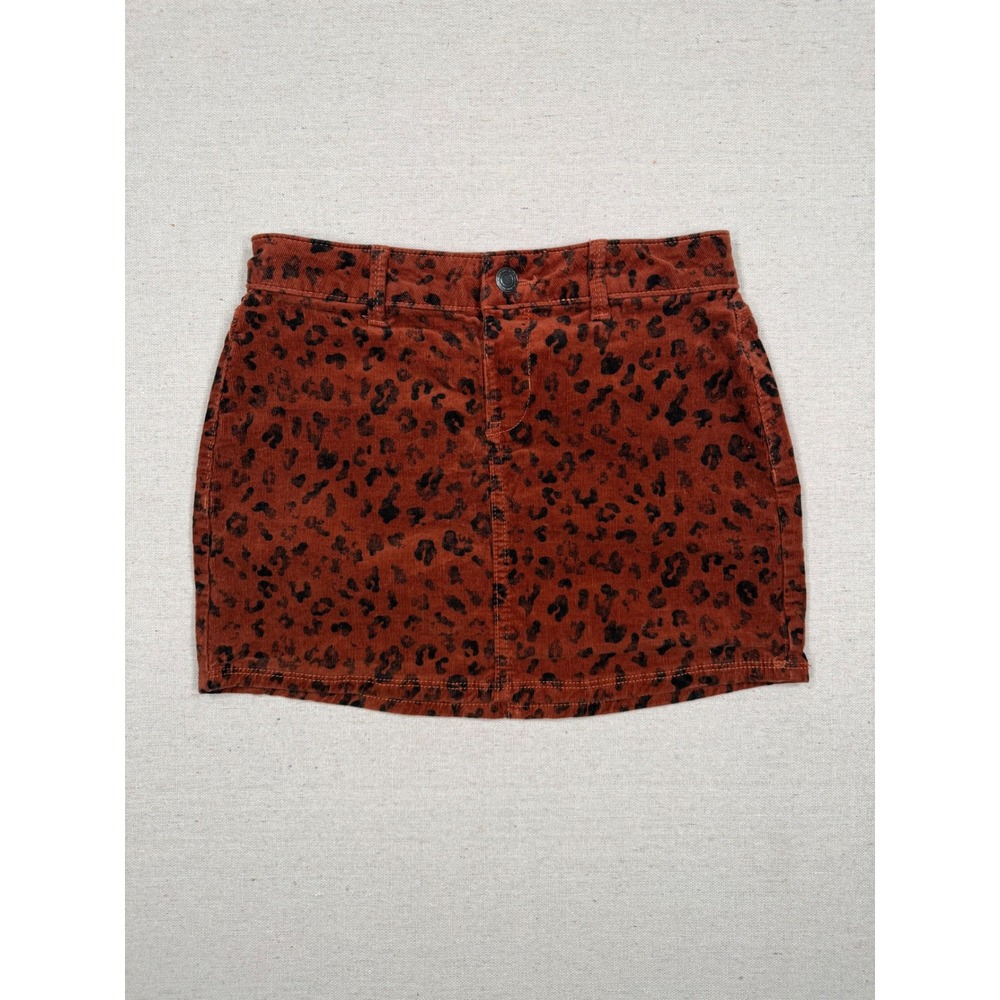 SO Girls Rust Orange Leopard Print Corduroy Mini Skirt Size 12 Animal Print